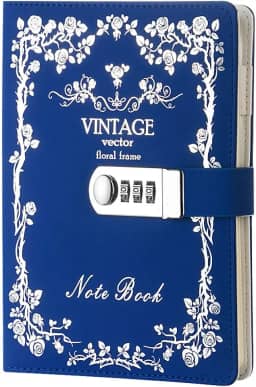 Diário de bloqueio digital para caderno de anotações com combinação de caderno de anotações de couro com impressão de diário e bloqueio de bronze, Azul