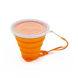 Copo Silicone Dobrável Retrátil Borda de Inox Com Tampa 270ml Ecológico Reutilizável Fino Bolso (Laranja)