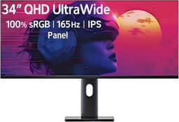 Monitor de computador UltraWide de 34 polegadas, tela IPS rápida 3440 x 1440, 165Hz, 1ms, 95% DCI-P3, compatível com FreeSync e G-SYNC, ideal para jogos, design e codificação, modo vertical