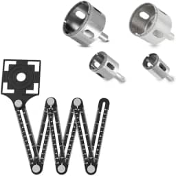 Gabarito Régua Marcador Esquadro Furo Piso Cerâmica Porcelanato Vidro + 4 Broca Serra Copo Diamantada Premium 50/40/32/25MM