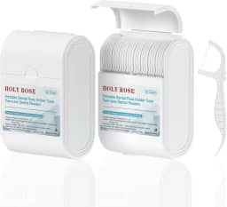 Holy Rose Estojo com suporte de fio dental, 2 caixas com fio dental de linha dupla, 104 unidades - palitos de fio dental sabor menta, estojo portátil de viagem branco - é uma ferramenta de higiene