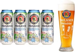 Kit 4 Cervejas Paulaner Weiss Zero Álcool Lata 500ml + Copo Prost