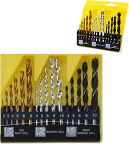 Kit de Brocas, 16 Peças, Estojo Organizador com Brocas para Madeira, Concreto e Metal, 2-10mm, Compatível com Furadeiras e Parafusadeiras