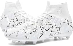 Chuteiras de futebol unissex masculinas, branco/preto/azul FG/AG, cano alto, botas de futebol para jovens e treinamentos profissionais, Branco, 35
