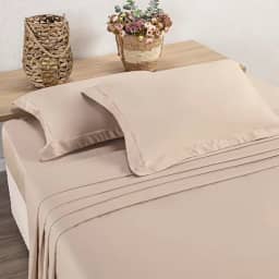 Jogo de Lençol 4 Peças 400 fios Algodão - Fio Egípcio - Aba Americana (Bege, CASAL)