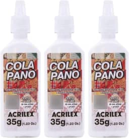 Bisnaga Super Cola Pano Acrilex 35g – Kit com 3 Unidades – Fixação Forte para Tecidos, Ideal para Artesanato, Patchwork, Roupas e Projetos DIY