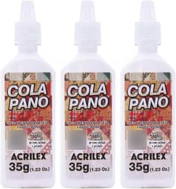 Bisnaga Super Cola Pano Acrilex 35g – Kit com 3 Unidades – Fixação Forte para Tecidos, Ideal para Artesanato, Patchwork, Roupas e Projetos DIY