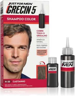 Just For Men Grecin 5 Shampoo Tonalizante para Cabelo, Aparência Natural, Cor H35, Castanho, 60ml