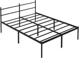 Cama de Casal Padrão (138x188) com Cabeceira Integrada de Ferro, Base Metálica Reforçada, Design Minimalista, Alto Espaço de Armazenamento, Suporte Silencioso, Cor Preto.