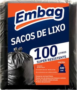 Saco de Lixo Super Resistente Pacote100 Unidades Fundo Reforçado Uso Doméstico (100 Litros 100Un)