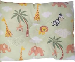 Travesseiro Anatômico Bebê Mundo Animal para Berço e Carrinho Safari Verde 27x37cm Fibra Siliconada Hipoalergênica Algodão