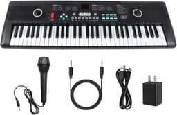 Teclado de piano com 61 teclas com alto-falante e microfone embutidos, piano digital eletrônico portátil para iniciantes, instrumento musical perfeito para iniciantes, presente ideal para aspirantes a