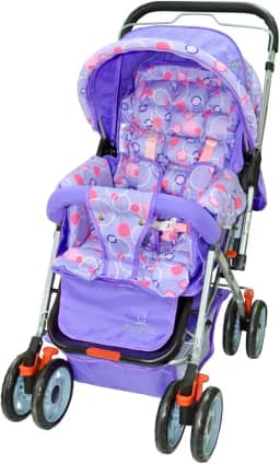 Carrinho Bebê Passeio Menina Menino Reclinável Vira Berço Alça Reversível com Mosquiteiro Bamboo + Bolsa (LILÁS)