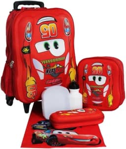 Kit Mochila Carro Infantil Masculina Escolar Rodinhas Escolar