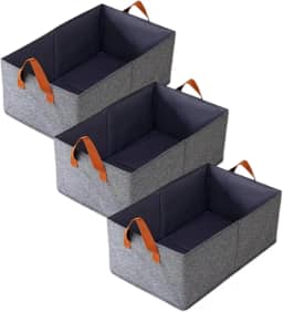 Kit 3 Caixas Organizadora Tecido com Alça 26 Litros 47cm x 27cm x 20cm Cesto Organizador Multiuso Dobrável Lavável Armazenamento para Guarda Roupas Armário Lavanderia