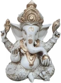 Estátua de Ganesha Branca, 31 cm de Altura, Deus Hindu da Fortuna e Prosperidade