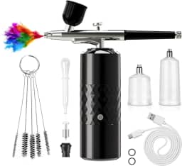 Kit de Aerógrafo Recarregável Sem Fio Compressor de Aerógrafo Portátil Escova de Ar para Pintura de Modelos, Arte de Unhas, Decoração de Bolos, Maquiagem, Barbeiro (Preto)