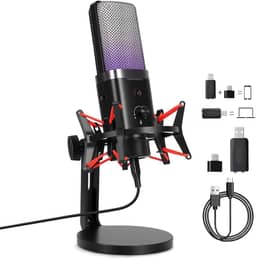 Microfone Gamer para Podcast com conexão USB sem fio, Microfone Dinâmico USB/XLR, 48KHZ, SNR≥95dB para Streaming/Podcasting/Gravação