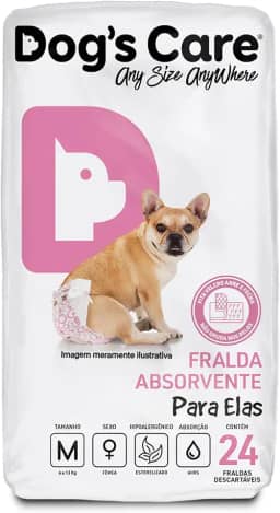DOG’S CARE Fralda Descartável Para Cães Fêmeas de 6 a 13kg - Fralda Absorvente Para Cachorros Idosos e Filhotes - Tamanho M - 24 Unidades