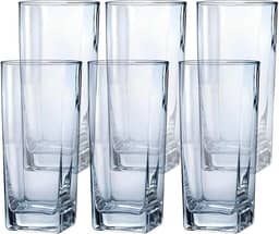 Conjunto de 6 Copos de Vidro Texas Transparente, 320 ml Quadrado Suco Agua Refrigerante Mesa Posta, Jogo de Copos