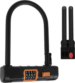 Cadeado de combinação reinicializável de 4 dígitos para bicicleta em U, resistente, não roubo, em forma de U, cadeados de segurança portáteis sem chave (amarelo e preto)