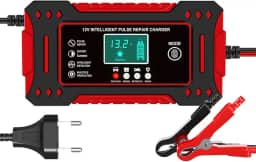 Carregador de Bateria Inteligente 12V, Display Digital, Bivolt, para Carro, Moto e Caminhão, com Proteção Contra Superaquecimento