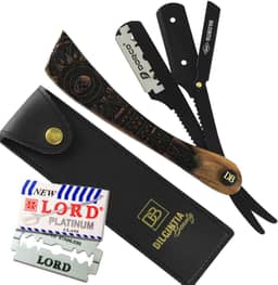 Navalhete para Barba Navalha Profissional Cabo Madeira Nobre Talhada Aço Inox + Case Dilcintia