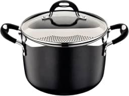 Espagueteira Tramontina Mônaco Induction Em Alumínio Com Revestimento Interno E Externo Antiaderente Starflon Premium Preto Com Tampa 22 Cm 5,4 L