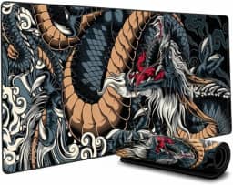 Mousepad Gamer Extra Grande 90x40 Profissional Speed Antiderrapante Base Emborrachada Confortável Macio Borda Costurada Premium - Dragão Azul