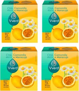 Kit 4 CháS Maracujá com Camomila Vverd 10 Sachês Cada Relaxante Natural, Calmante, Infusão Premium 40 Dias de Suporte ao Bem-Estar