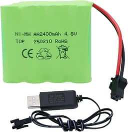 Pacote de bateria RC 4,8V 2400mAh - Bateria recarregável AA NiMH com plugue SM-2P e cabo de carregador USB para controle remoto rastreador de carro 4x4 caminhões SY-E511 RC Escavadeira