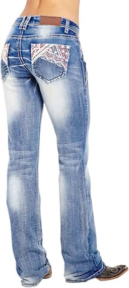 Jeans feminino de cintura média com bandeira americana