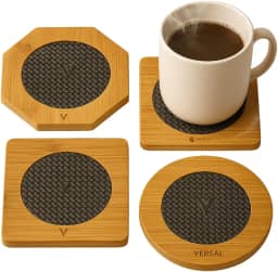 Descanso de Panela Em Bambu, Protetor de Mesa, Descanso de Bule de Chá e Chaleira. Kit com 4 unidades Formatos variados