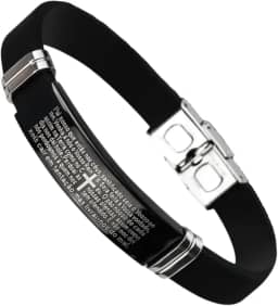 Pulseira Masculina Pai Nosso Aço Preta Bracelete Premium Oração