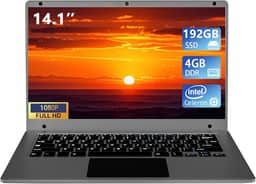 Morostron Notebook De 14,1", Celeron Quad-Core Até 2,2 Ghz, 4 Gb Ram E Ssd 192 Gb, Computadores W11 Com Ips Fhd, Fino Leve, Laptops Para Trabalho Estudantes, Cinza, Wps