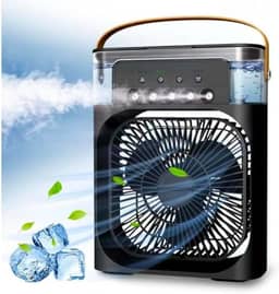 Climatizador Ventilador Aromatizador Umidificador Ar Condicionado Portátil Reservatório de Água Gelada Gelo Luz de Led Temporizador - RCM Group® (Preto)
