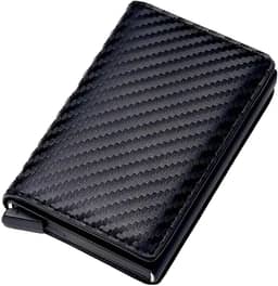 Carteira Masculina Slim Antifurto, Porta Cartões Proteção RFID, Carteira Ejeção Automática com 5 compartimentos, Couro Sintético, Preto