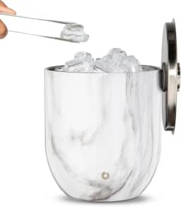 SNOWFOX Balde de gelo de aço inoxidável isolado a vácuo premium com tampa/pinça, fundo sem borracha, acessórios para bar doméstico, baldes de gelo para festas, suprimentos de entretenimento ao ar