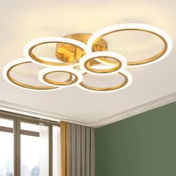Luminária de Teto Minimalista 6 Anéis Dourada, Ajustável 3 Temperaturas de Cor, LED Dimerizável, Lustre Moderno para Cozinha, Quarto, Sala de Estar, Corredor (6 Anéis)