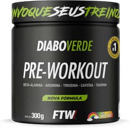 FTW Pré-Treino Diabo Verde em Pó com Cafeína, Aminoácidos Beta‑Alanina e Arginina para Treinos e Atividades Físicas - Pote 300 g (Sabor: Arco Iris)