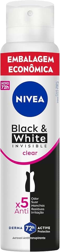 NIVEA Desodorante Aerossol Black & White INVISIBLE Clear 200ml - Proteção prolongada contra odor, suor e manchas