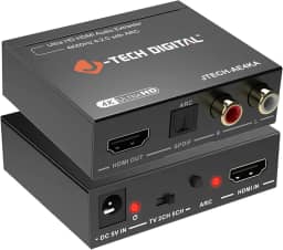 J-Tech Digital Extrator de Áudio HDMI 4K 60Hz HDMI para RCA Óptico, Compatível com Dolby Digital Dts Estéreo para Consoles de Jogos Blu-Ray para Laptop (Jtech-Ae4Ka)