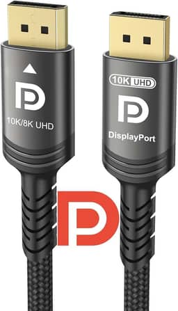 Cabo DisplayPort 2.1 10K 8K 54Gbps 5 FT, cabo DP para DP certificado 4K 240Hz 165Hz 144Hz 120Hz 10K 8K 120Hz Nylon trançado UHBR HDCP2.3 FreeSync G-Sync RTX5090 projetor para PC monitor de