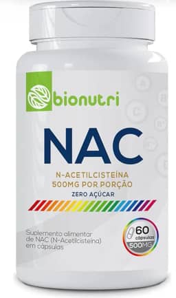 NAC N-Acetilcisteina Premium 500mg, 60 Cápsulas, Suplemento Alimentar Sem Açúcar