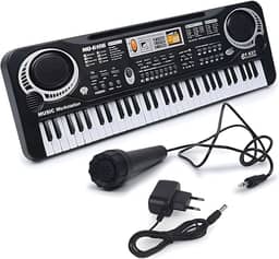 Teclado Musical Infantil Eletrônico Digital Preto com Sons Educativos Instrumento de Aprendizagem Funciona na Tomada