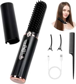 Escova Alisadora De Cabelo Sem Fio, Pente Quente Portátil, Alisadores Íons Negativos Para Mulheres, Barba Com 5 Temperaturas, Recarregável Via Usb, Anti-Queimaduras, Desligamento Automático