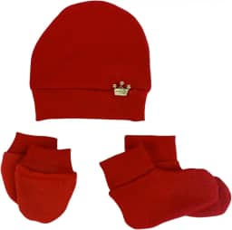 Touca Luva E Sapatinho Bebe Coroa Menina Menino