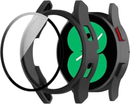 Capa Case Bumper Protetora com Película de Vidro Temperado Embutida Marca 123Smart Compatível com Galaxy Watch 4 e 5 40mm SM-R860 R865 SM-R900 R905 LTE - Preto