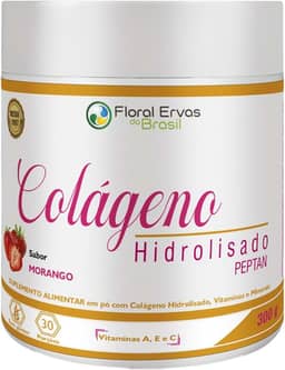 Colágeno Hidrolisado em Pó 300g Sabor Morango - Floral Ervas