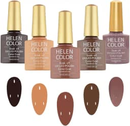 HELEN COLOR Kit 5 Esmaltes em Gel UV/LED Soak Off Brilhoso 10ml Cada Fórmula Profissional para Manicure Alta Durabilidade Secagem em Cabine (Marrom)